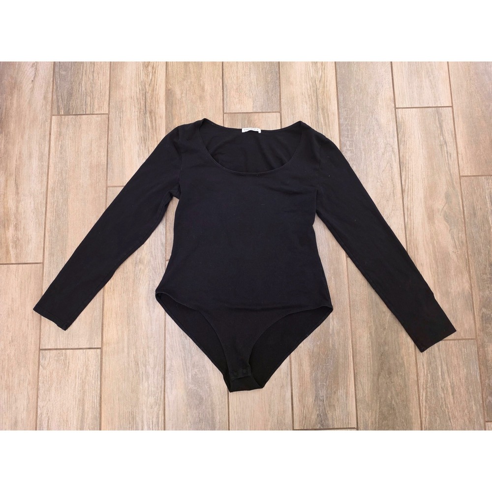 Mangopop Black Long Sleeve Scoop Neck Bodysuit Snap Closure XL